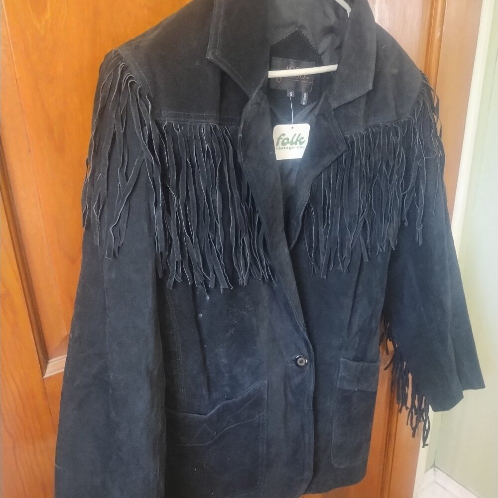 Black Suede Fringe Western Coat